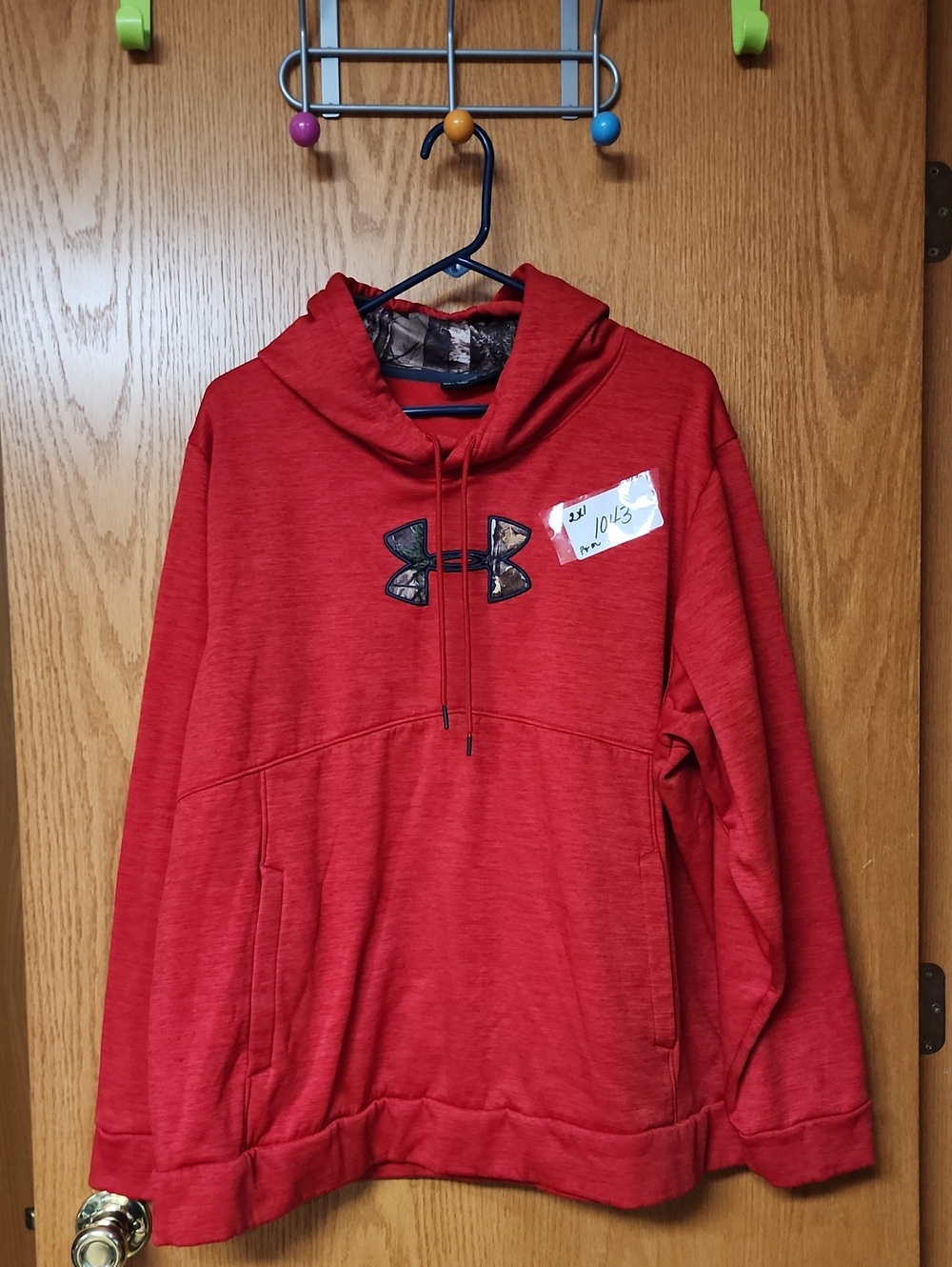 Under Armour Red Hoodie with Camo Logo womens 2xl number 1043